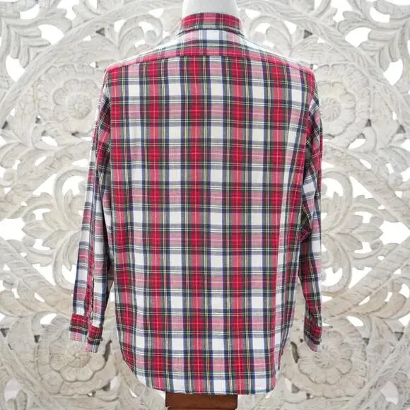 L.L. Bean Men's L Red Green Plaid Shirt Button Down Long Sleeve Cotton Vintage - Picture 10 of 12